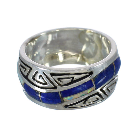 Lapis And Opal Inlay Water Wave Southwestern Silver Ring Size 5-3/4 WX61051